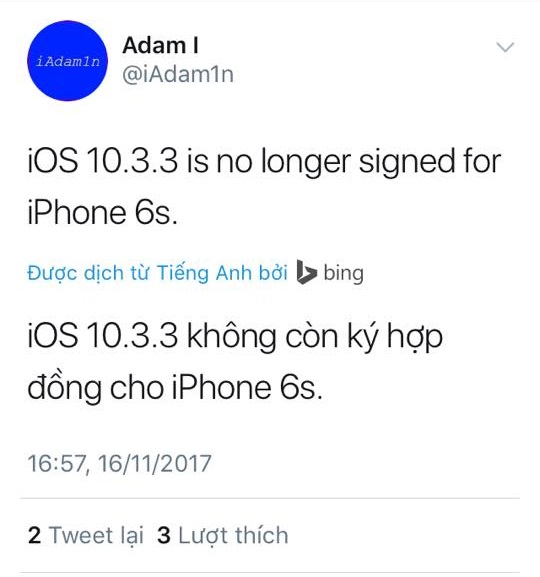 Apple chính thức
khóa sign
iOS 10.3.3 cho iPhone 6S, hết đường về iOS 10