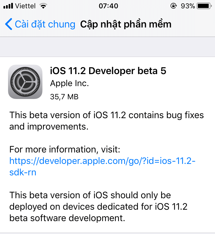 Apple phát hành iOS
11.2
Beta 5, cải thiện pin, sửa lỗi