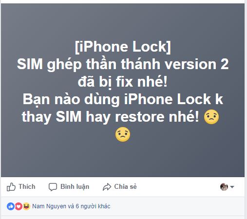 SIM ghép thần thánh
version
2 lại tiếp tục bị Apple fix lỗi, tương lai buồn cho iPhone
Lock?