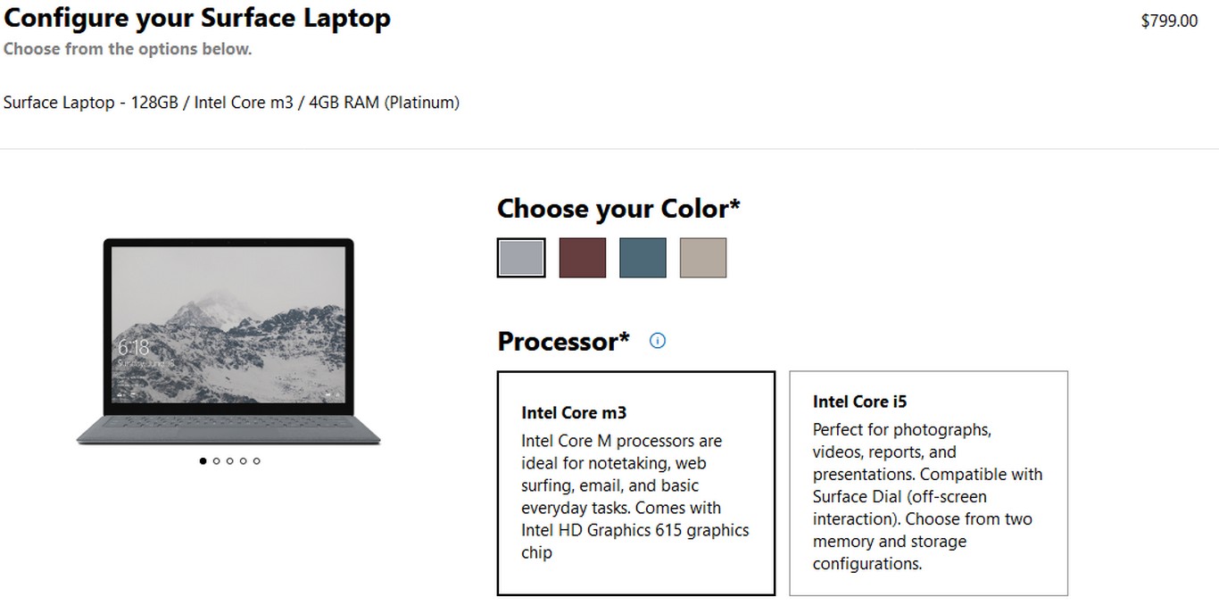 Microsoft ra mắt
phiên bản giá rẻ của Surface Laptop, với chip Intel Core m3,
ram 4GB, SSD 128GB