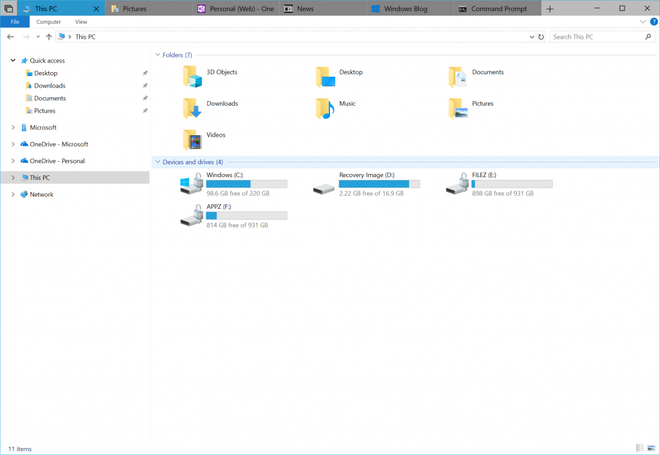File Explorer trên
Windows 10 đã hỗ trợ duyệt
tập tin theo tab, có thể trải nghiệm ngay