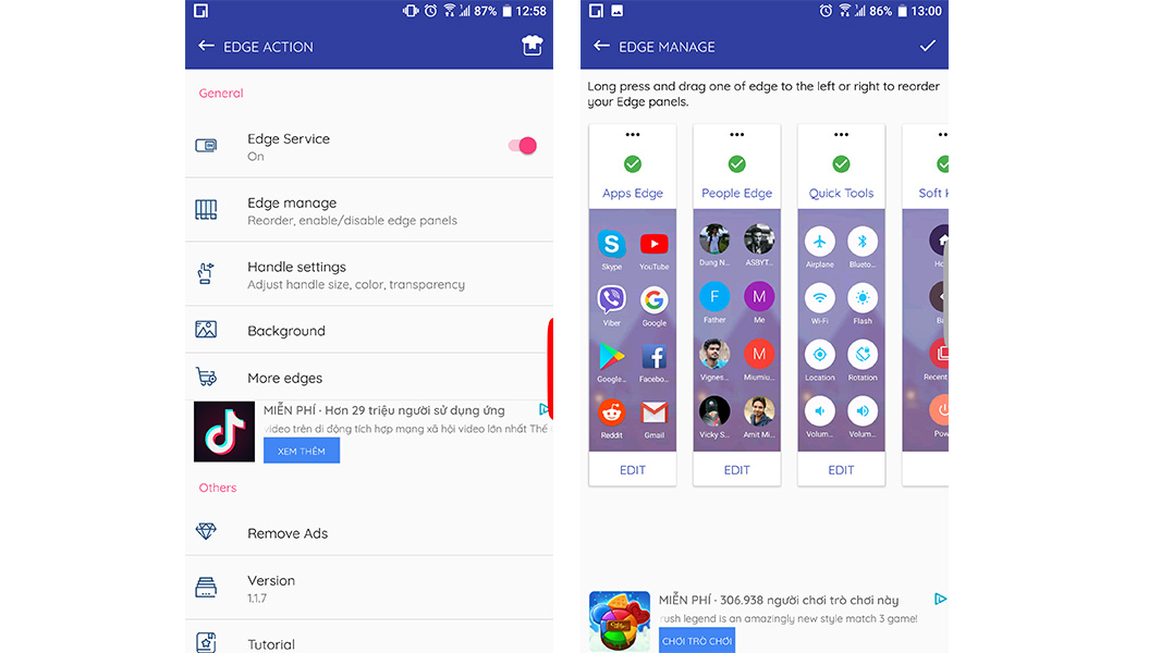 Chia sẻ ứng dụng
miễn phí giúp mang tính năng Edge Screen của Samsung lên các
máy Android khác