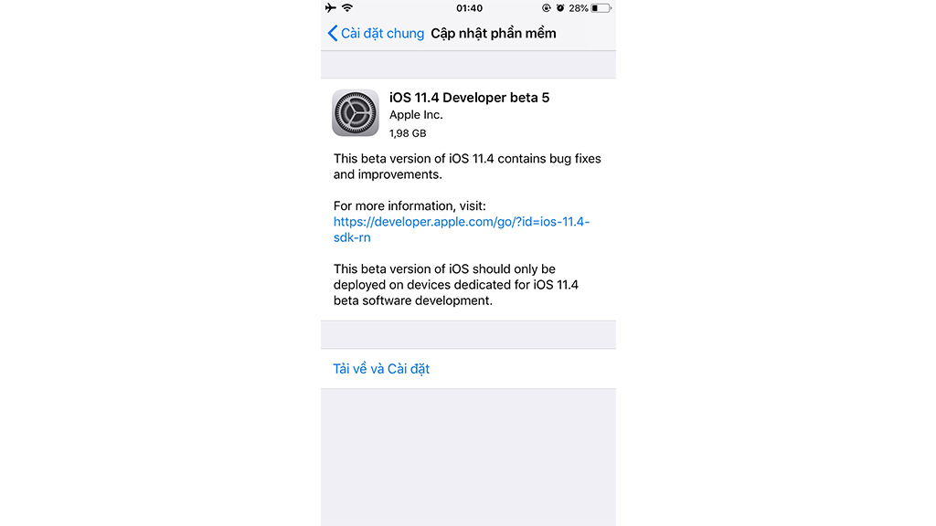 Đã có iOS 11.4 Developer beta 5, cải thiện hiệu
suất và bổ sung thêm một số bản vá lỗi