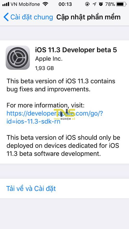 Apple chính thức phát
hành iOS 11.3 Beta 5, tiếp tục sửa lỗi và cải thiện hiệu
năng, anh em tải về trải nghiệm nhé!