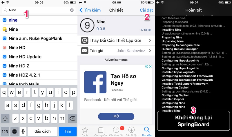 Hướng dẫn giao diện
thông báo từ iOS 9 lên iOS 11 dành cho thiết bị đã
jailbreak