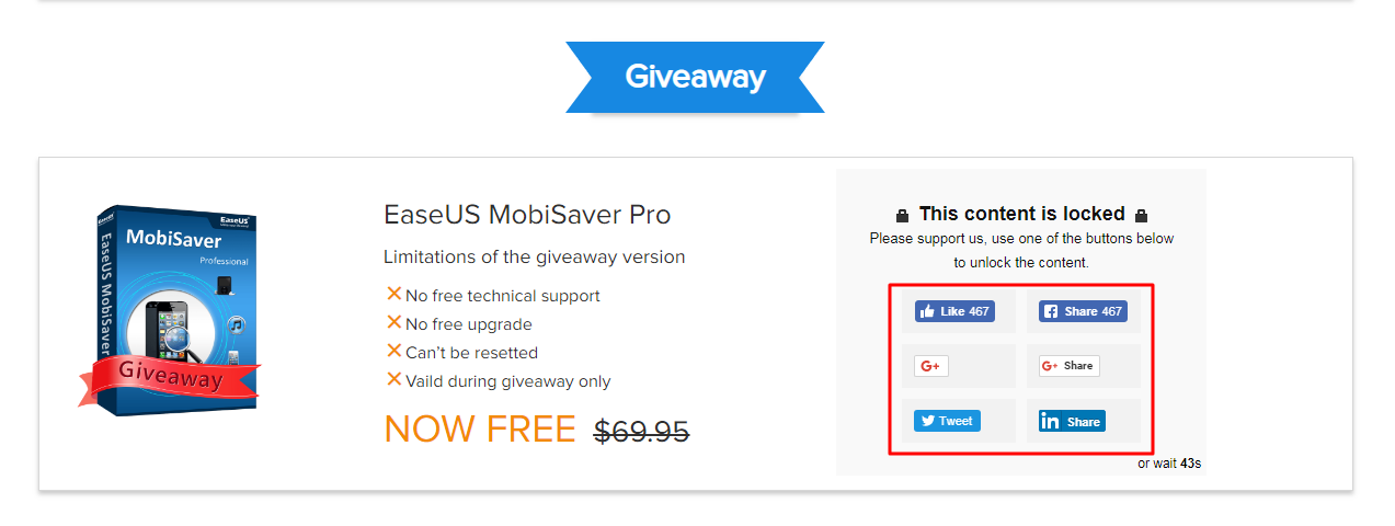 EaseUS MobiSaver Pro:
Phần mềm phục hồi dữ liệu iPhone, iPad trị giá 69USD, đang
miễn phí bản quyền trong thời gian ngắn