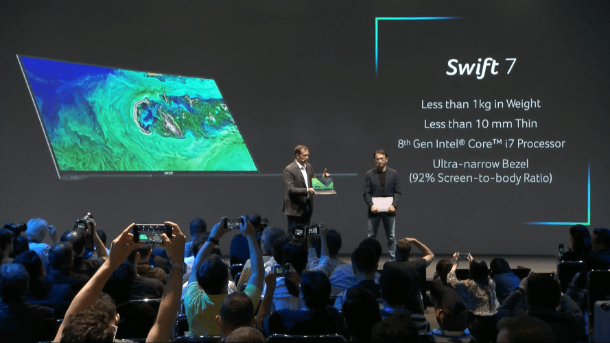 [CES 2019] Acer ra
mắt Swift 7 (2019): Mỏng chưa đến 1cm, tỷ lệ màn hình 92%,
chip Intel Core i7-8500Y, giá từ 1.699 USD