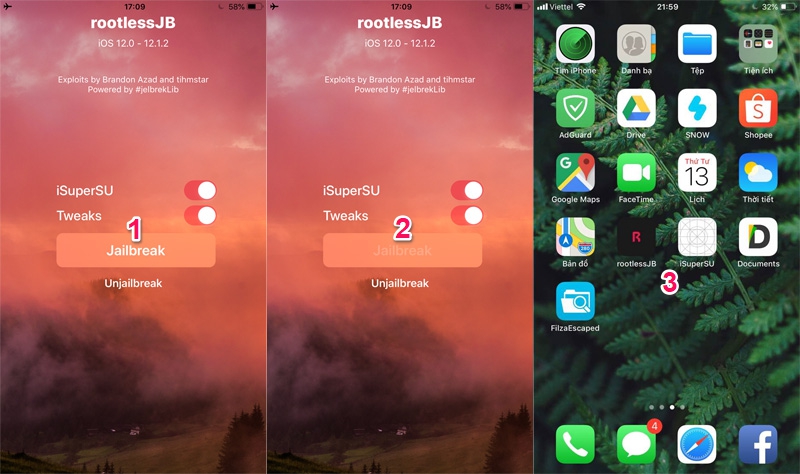 Hướng dẫn jailbreak
iOS 12 bằng rootlessJB3 trực tiếp trên iPhone, iPad và danh
sách tweak tương thích