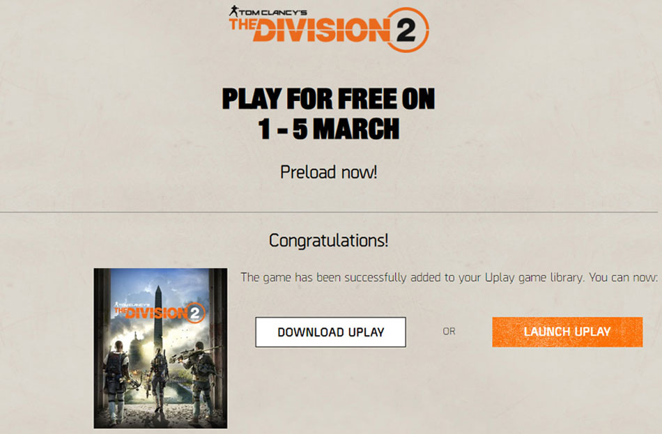Ubisoft công bố thời
điểm Open Beta The Division 2, cho phép chơi thử miễn phí từ
ngày 1/3 đến 4/3
