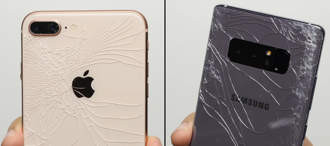 Cùng xem màn đọ sức trong thử nghiệm thả rơi iPhone 8 Plus và Galaxy Note 8