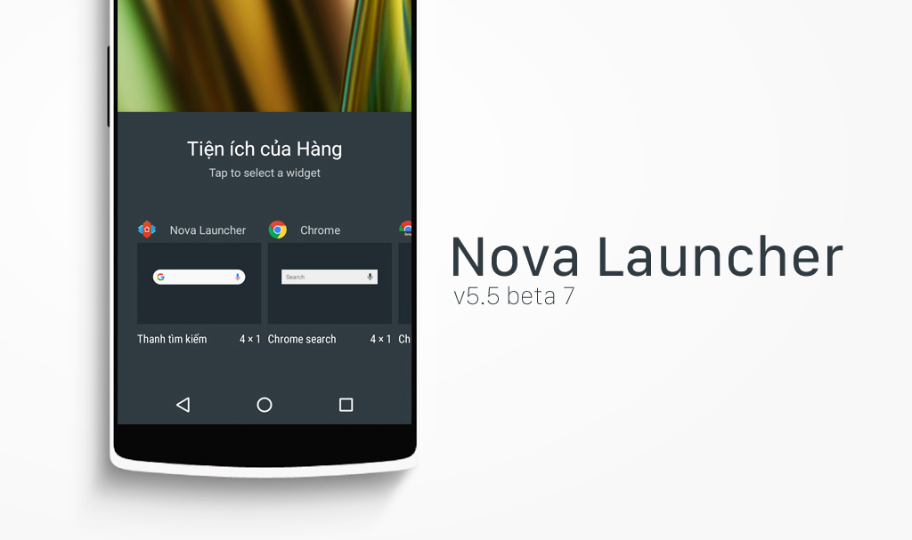 Nova Launcher v5.5 beta 7 cho phép người dùng tùy chỉnh hoặc thay thế searchbar bằng tiện ích khác