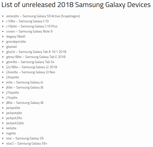 Rò rỉ danh sách các
smartphone sẽ được Samsung ra mắt trong năm 2018 trong
source code Galaxy Note 8