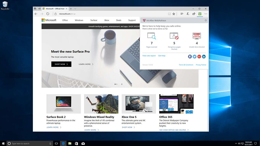 Tiện ích mở rộng
McAfee WebAdvisor
dành cho Microsoft Edge đã được phát hành trên Microsoft
Store