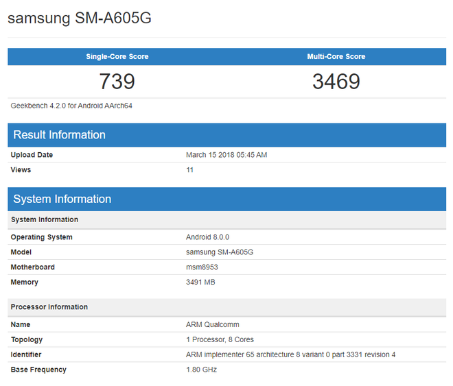 Galaxy A6 và Galaxy
A6+ lộ điểm benchmark
trên Geekbench