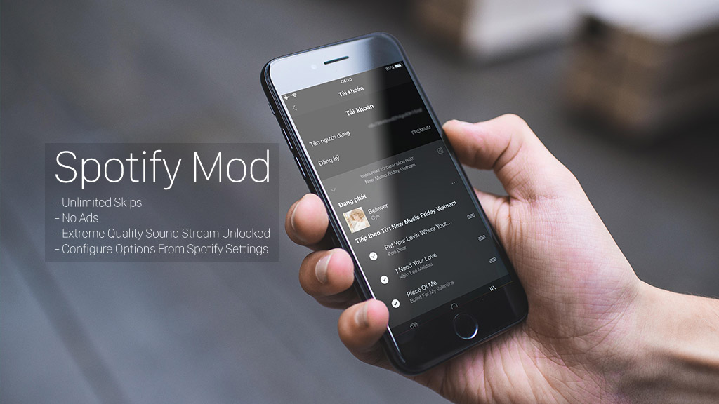 Chia sẻ ứng dụng Spotify Mod, tự chuyển tài khoản thường sang Premium miễn phí dành cho iPhone, iPad