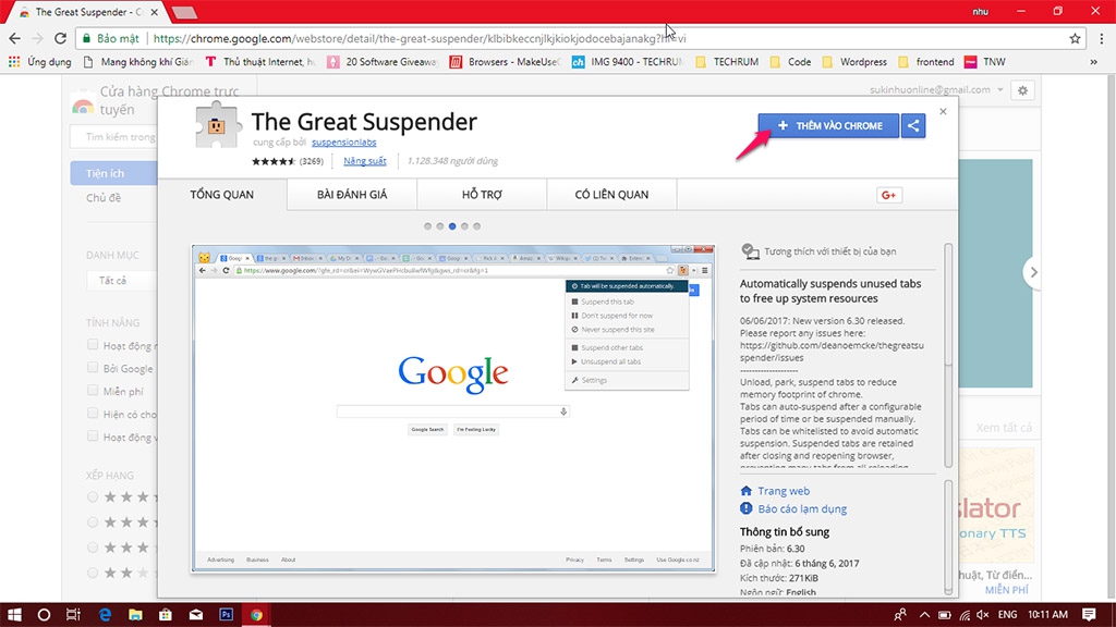 Thủ thuật sử dụng
hàng trăm tab trên Chrome mà không lo ngốn RAM với The Great
Suspender