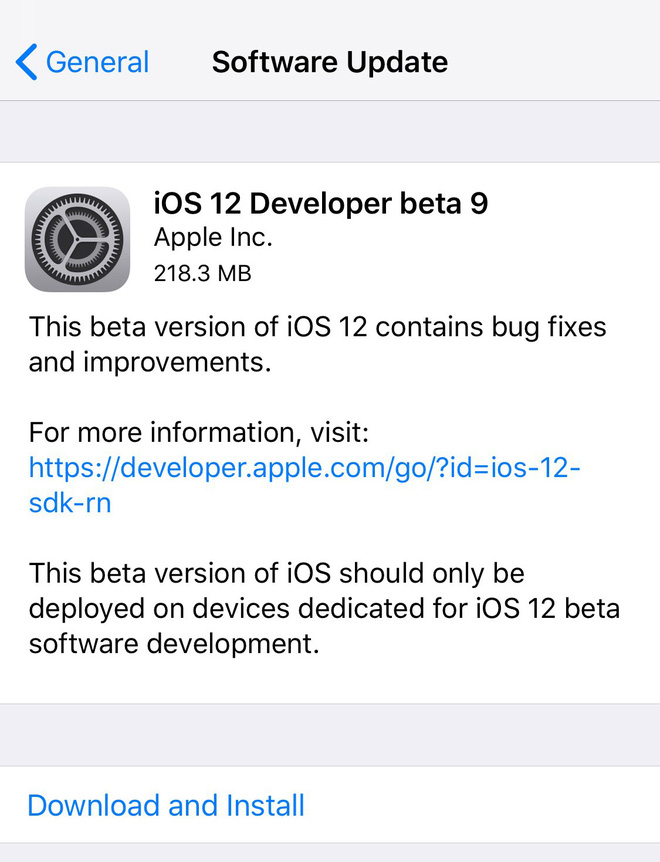 Apple phát hành iOS
12 Beta 9: Tiếp tục sửa các lỗi còn tồn đọng trước khi phát
hành chính thức