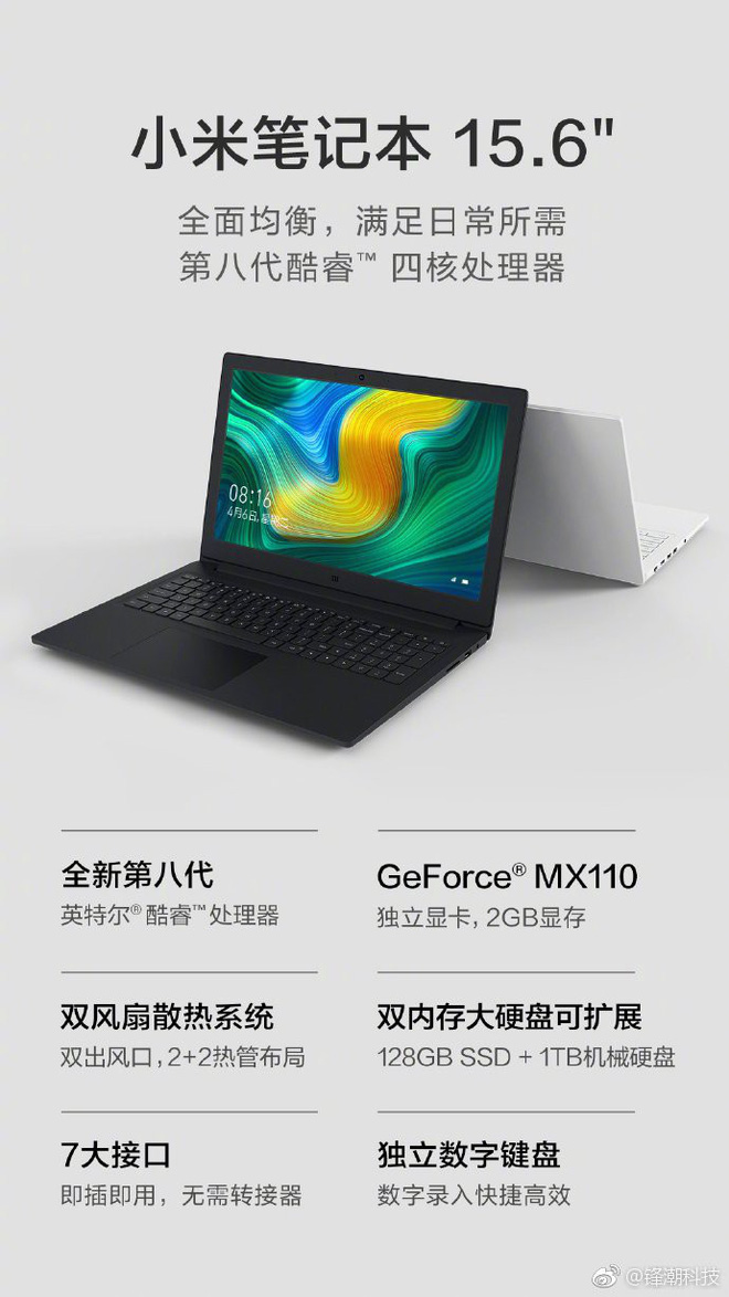 Xiaomi ra mắt Mi
Notebook 15.6 inch mới: Intel Core gen 8, GeForce MX110, bàn
phím full size, giá từ 13,5 triệu
