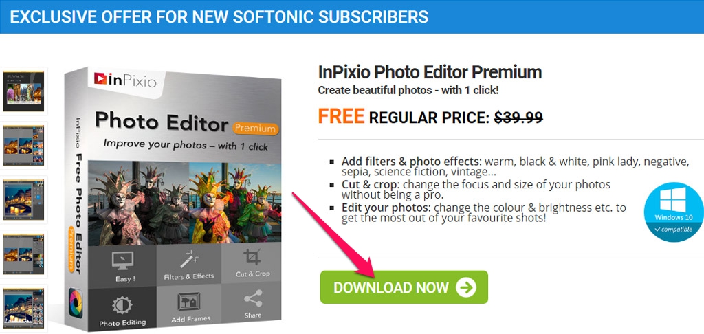 Nhanh tay nhận miễn
phí bản quyền phần mềm chỉnh sửa ảnh InPixio Photo Editor
Premium trị giá 39.99 USD