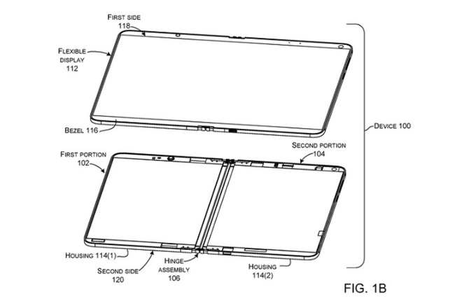 Bằng sáng chế mới
của Microsoft cho thấy Surface Phone sử dụng 1 màn hình gập
được thay vì 2 tấm riêng biệt
