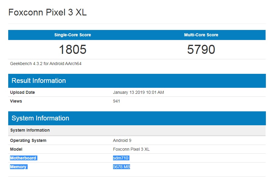 Pixel 3 Lite XL bất
ngờ xuất hiện trên Geekbench với dung lượng RAM lên đến 6GB