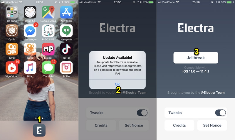 Hướng dẫn cài Electra
Jailbreak iOS 11.4 - 11.4.1 và cách khắc phục lỗi crash sau
khi nhấn nút Jailbreak trên Electra