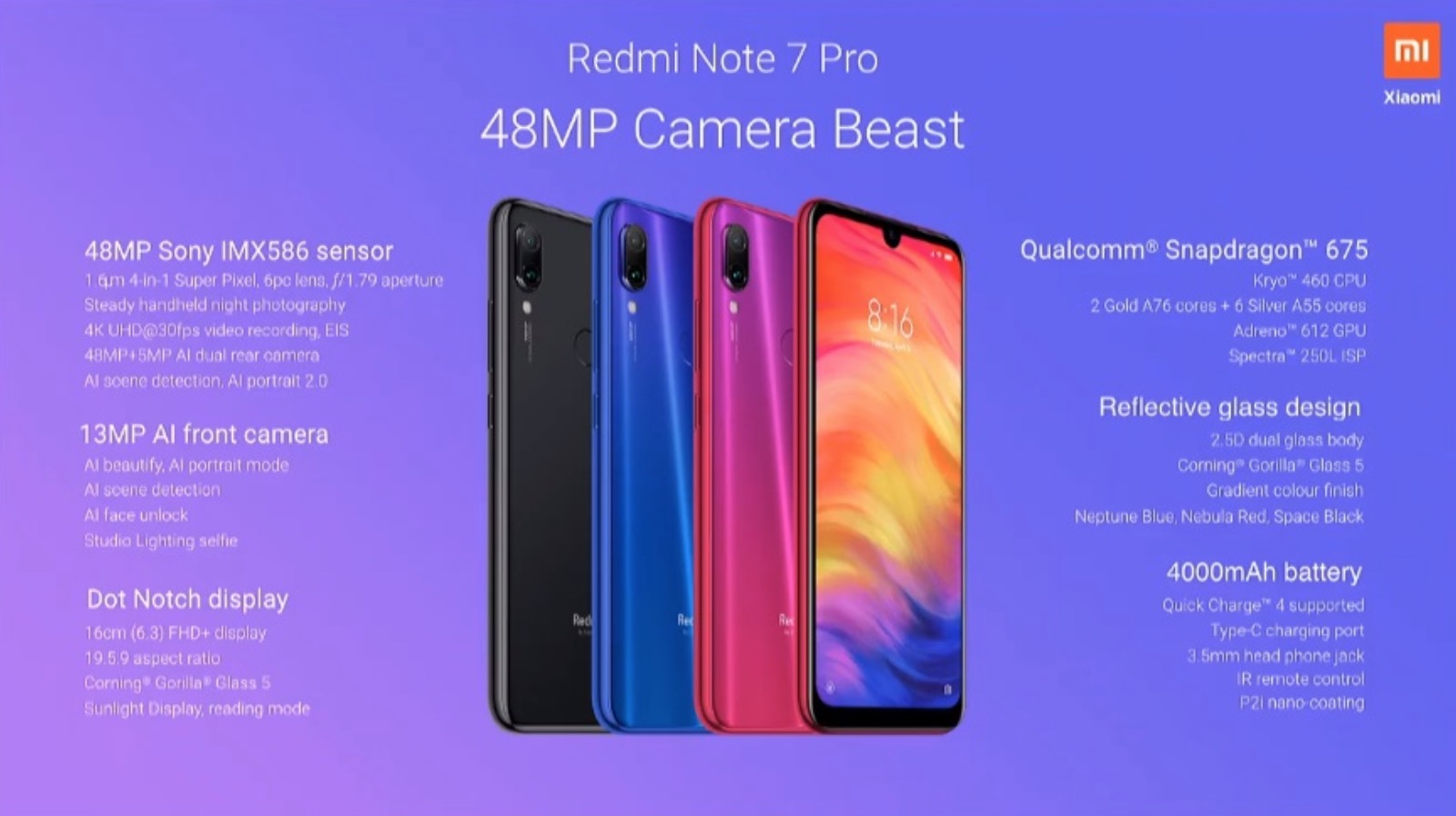 Xiaomi ra mắt Redmi
Note 7 Pro: Snapdragon 675, RAM 4/6GB, camera 48MP Sony
IMX586, giá từ 4.5 triệu