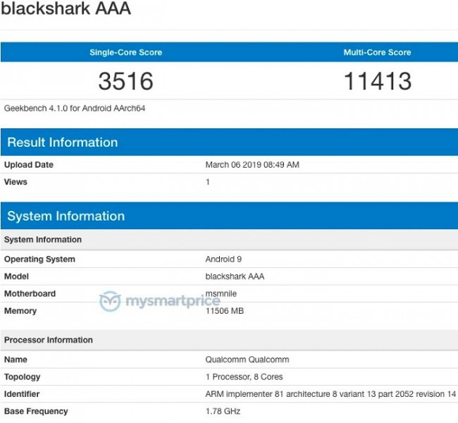 Xiaomi Black Shark 2
xuất hiện trên Geekbench với chip Snapdragon 855, 12GB RAM