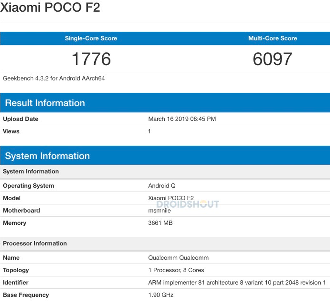 Xiaomi Poco F2 lộ
thông số cấu hình với Snapdragon 855 và Android Q