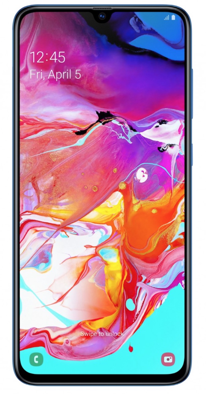 Samsung Galaxy A70 lộ
diện với màn hình AMOLED 6,7 inch Infinity-U, cảm biến vân
tay dưới màn hình, 3 camera sau và pin 4.500 mAh