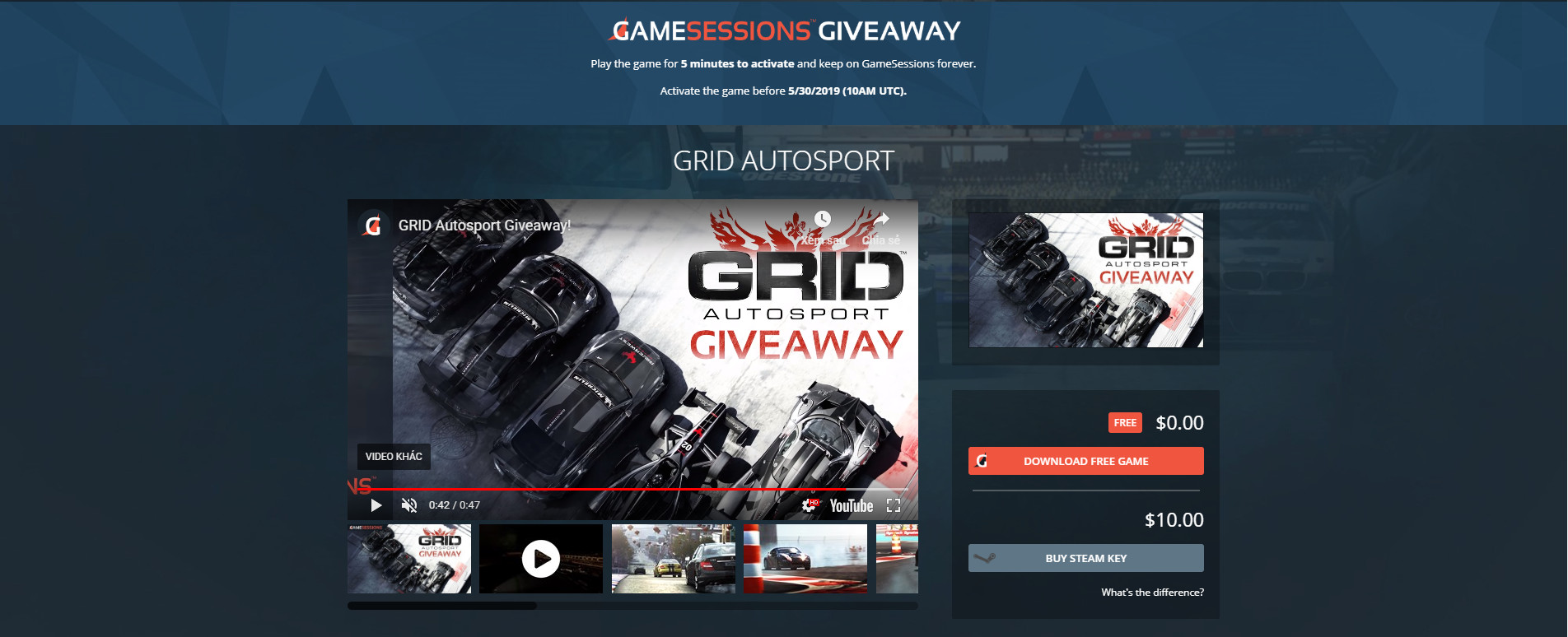 GameSessions đang
miễn phí trong thời gian ngắn tựa game đua xe GRID Autosport
trị giá 39,99$, anh em nhanh tay nhé
