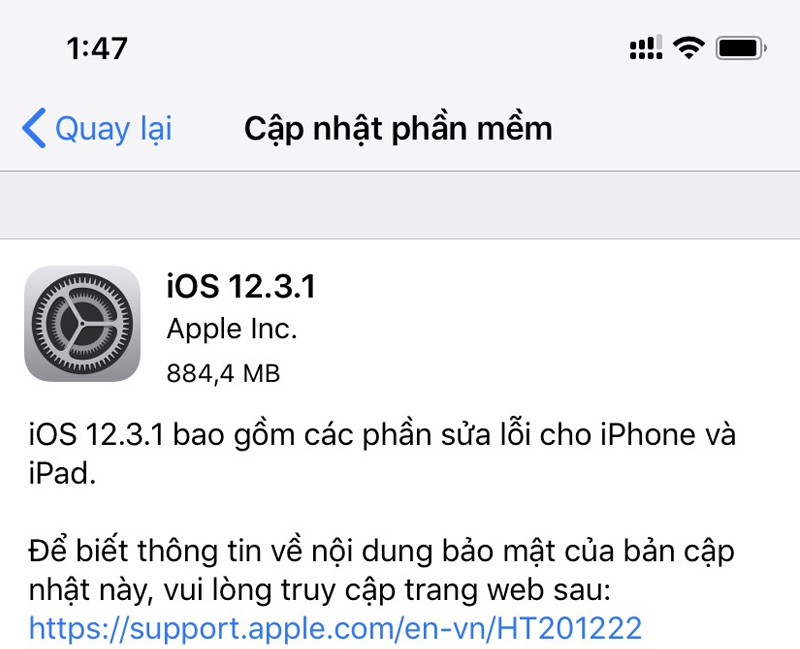 Apple phát hành chính
thức iOS 12.3.1, khắc phục lỗi cuộc gọi VoLTE và iMessage