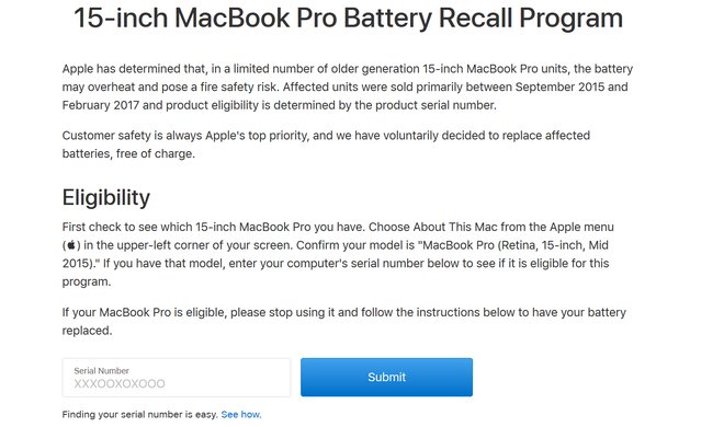 Cơ quan chức năng
phát lệnh thu hồi 458.000 MacBook Pro 15 inch đời 2015 tại
Mỹ và Canada vì lỗi pin