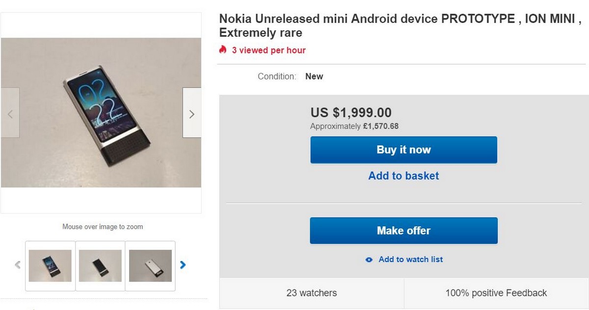 Hai nguyên mẫu Nokia
Kataya và Ion Mini bất ngờ được rao bán trên eBay với giá
đến hơn 46 triệu