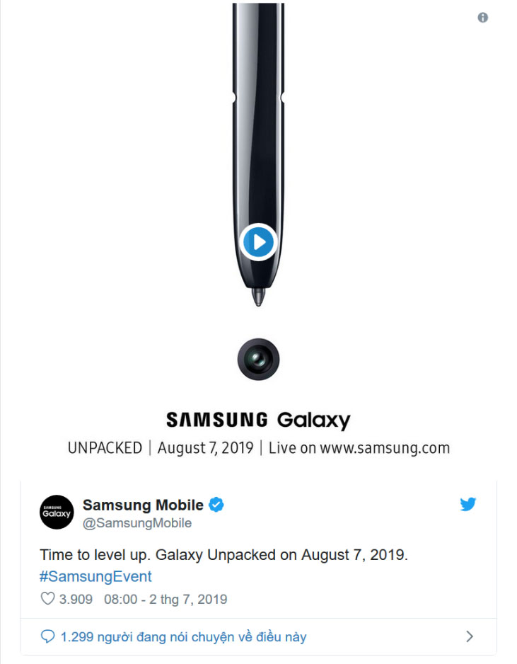 Samsung chính thức gửi thư mời sự
kiện ra mắt Galaxy Note 10 ngày 7/8, xác nhận camera đục lỗ