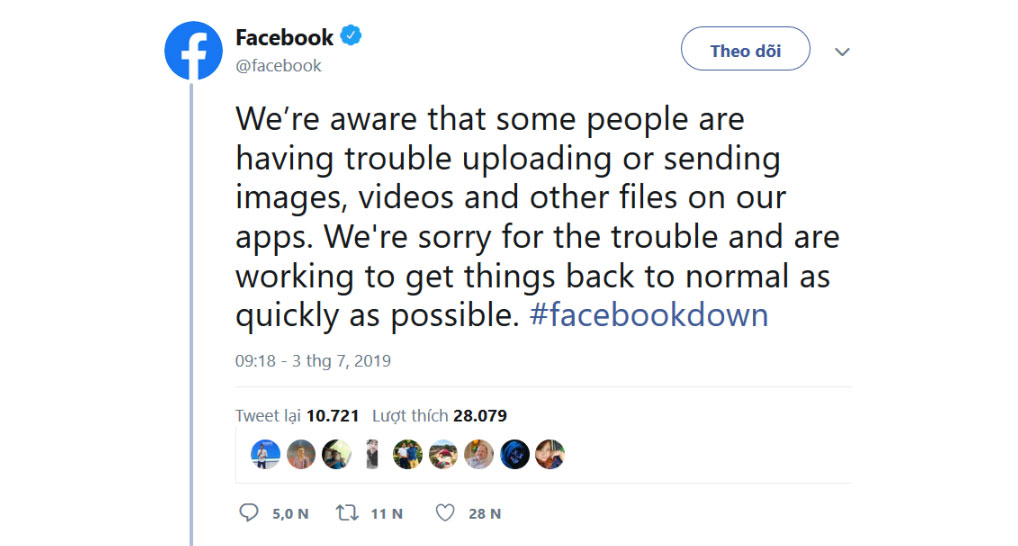 Facebook thừa nhận tất cả các dịch
vụ đều đang gặp vấn đề trên diện rộng, đang tìm cách khắc
phục