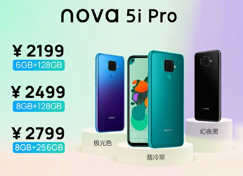 Huawei Nova 5i Pro
chính thức ra mắt: 4 camera chính, màn hình nốt ruồi, Kirin
810, giá từ 7.4 triệu