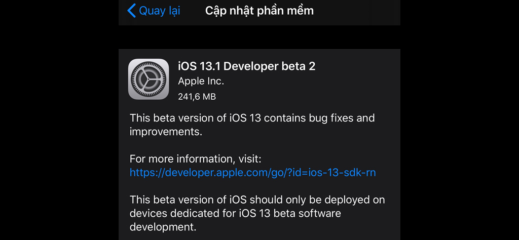 Apple phát hành
iPadOS 13.1 và iOS 13.1 beta 2, anh em lên ngay để trải
nghiệm nhé