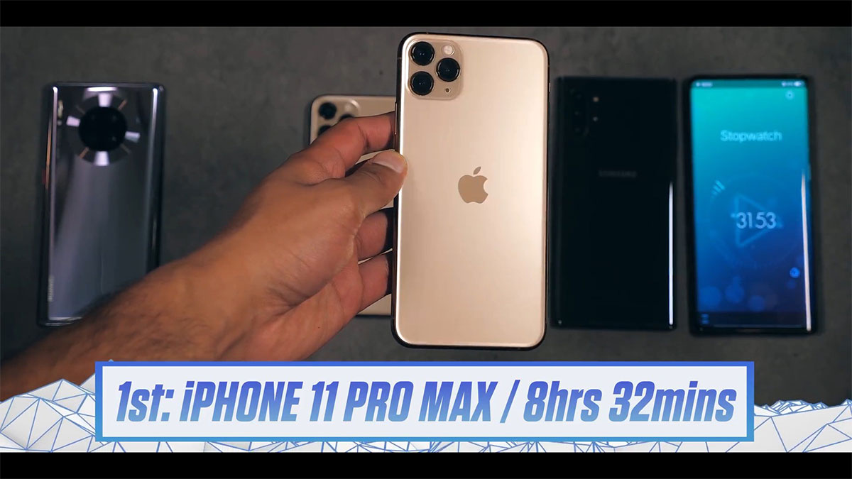 iPhone 11 Pro Max đánh bại Galaxy Note 10+ và
Huawei Mate 30 Pro về thời lượng pin
