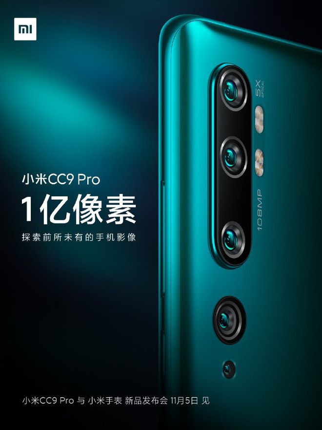 Xiaomi nhá hàng Mi
CC9 Pro với cụm 5 camera sau sử dụng cảm biến 108MP, zoom
quang 5x
