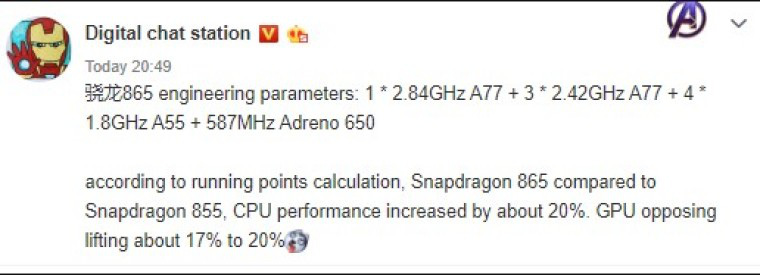 Lộ thông số kỹ thuật
Snapdragon 865: Tích hợp modem 5G Snapdragon X55, hiệu năng
mạnh hơn Snapdragon 855 20%