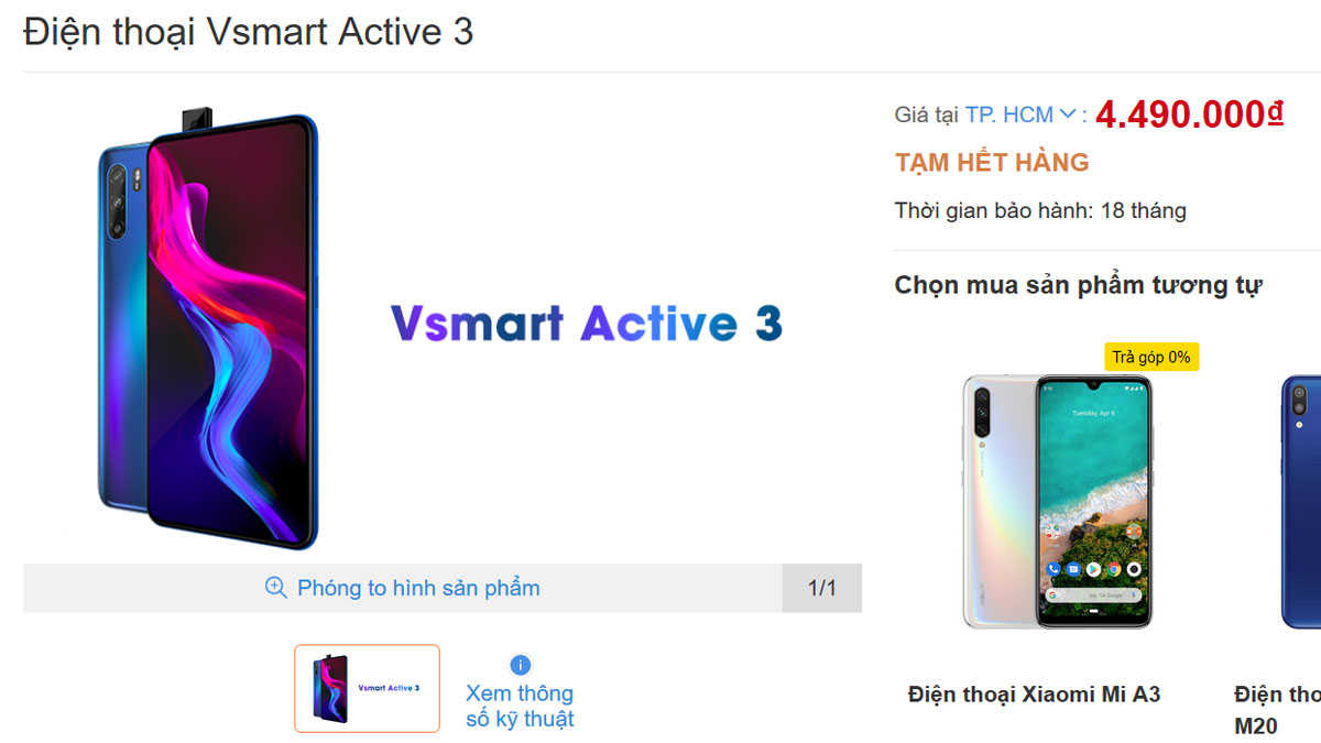 Vsmart Active 3 chính
thực lộ diện với Chip MediaTek, camera thò thụt, giá từ 4.5
triệu đồng