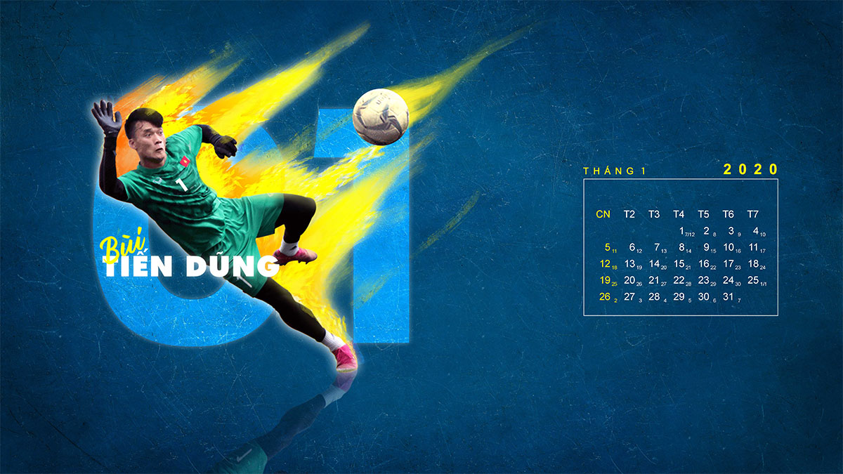 Chia sẻ bộ ảnh nền lịch năm 2020 cho máy tính với hình
các cầu thủ nổi tiếng của U23 Việt Nam