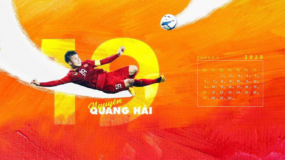 Chia sẻ bộ ảnh nền lịch năm 2020 cho máy tính
với hình các cầu thủ nổi tiếng của U23 Việt Nam