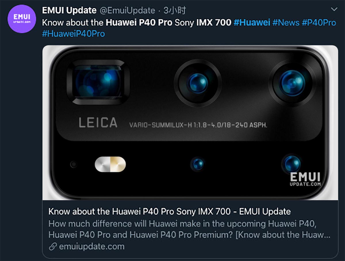 HuaweiP40 sẽ dùng cảm
biến 52MP IMX700 của Sony, không phải cảmbiến 108MP