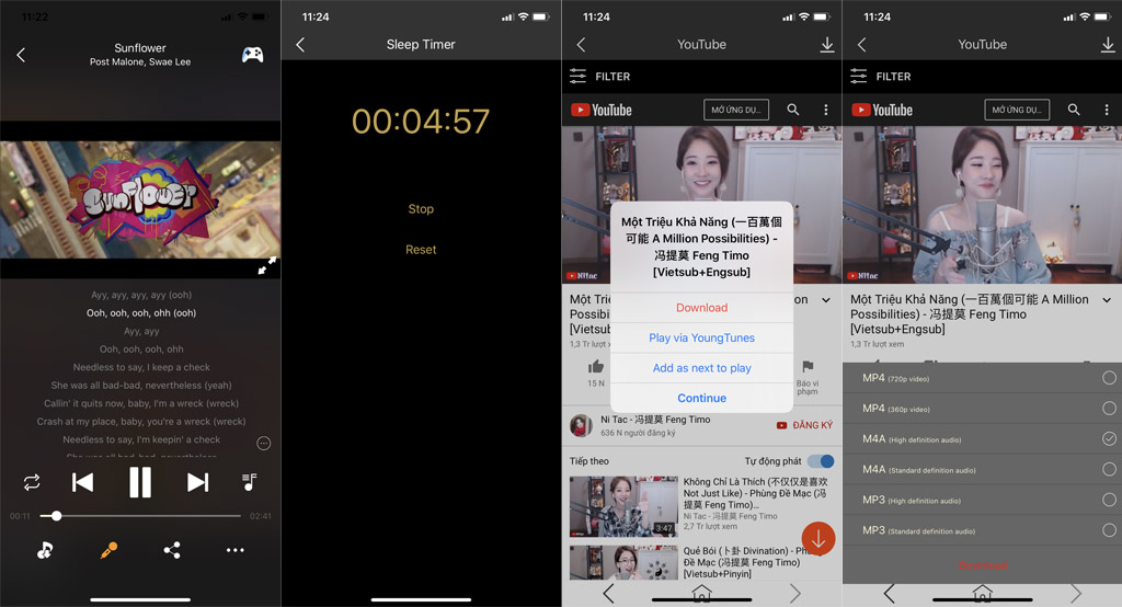 YoungTunes: ứng dụng
hỗ trợ phát nhạc trong nền, tải video YouTube, chuyển đổi
sang tệp MP3 ngay trên iPhone, iPad