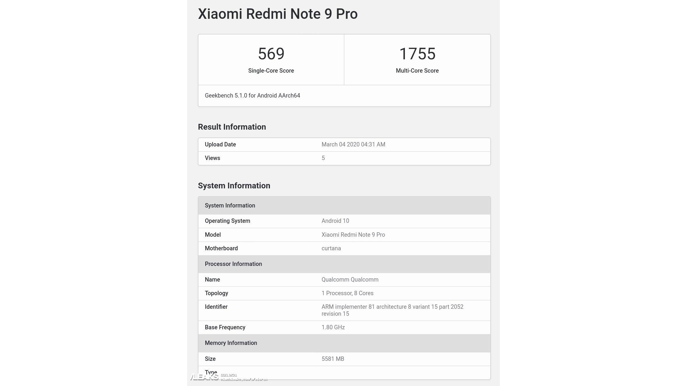 Redmi Note 9 Pro vừa
lộ diện trên GeekBench với vi xử lý Snapdragon 720G cùng 6GB
RAM