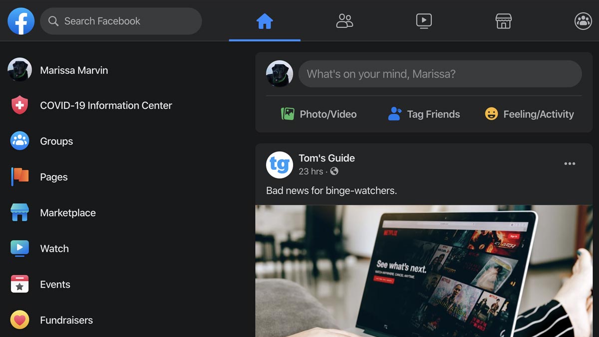 Facebook bắt đầu cập
nhật giao diện mới cho trình duyệt web cho tất cả người
dùng, có cả Dark Mode