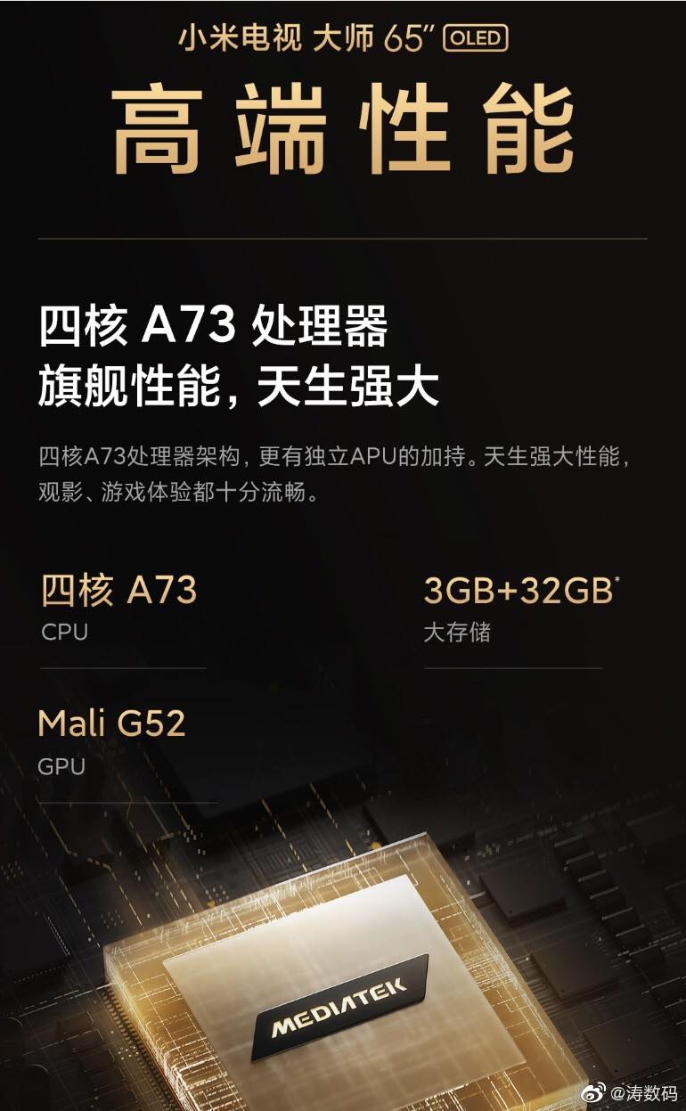 Xiaomi TV Master
Series: TV OLED mới với kích thước 65 inch, viền siêu mỏng,
120Hz, chạy MIUI TV, giá 43 triệu đồng