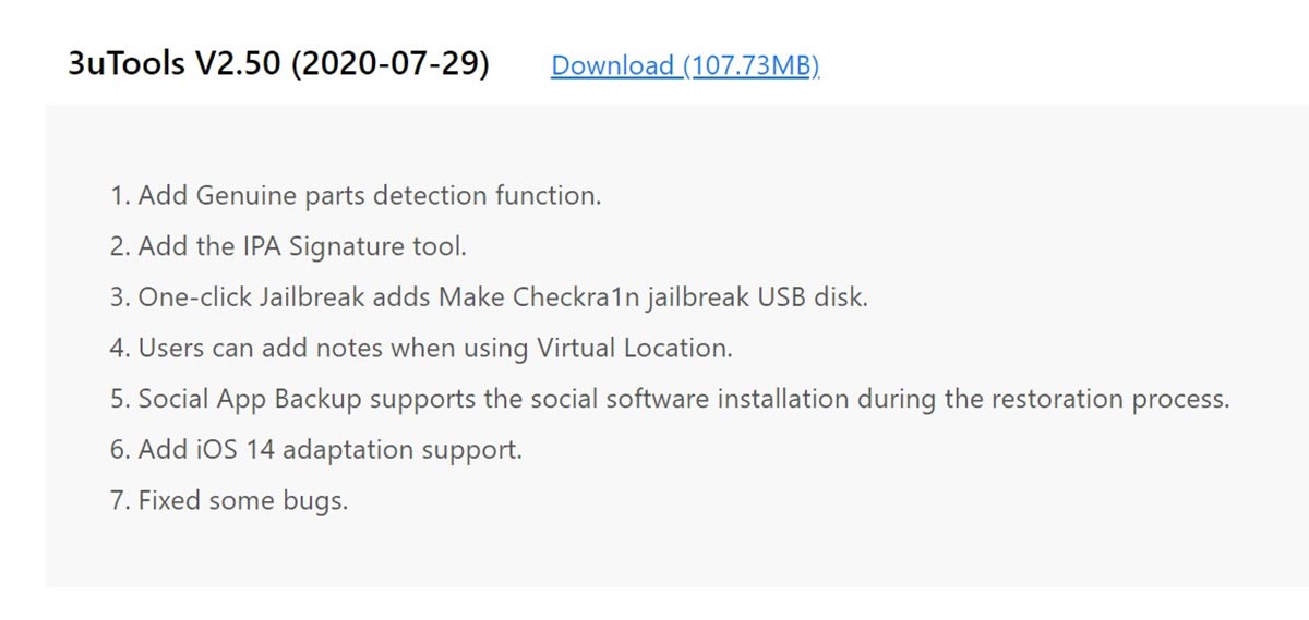 3uTeam phát hành bản
cập nhật mới cho 3uTools: Hỗ trợ iOS 14, Sign file iPA,
jailbreak với Checkra1n và nhiều thay đổi khác